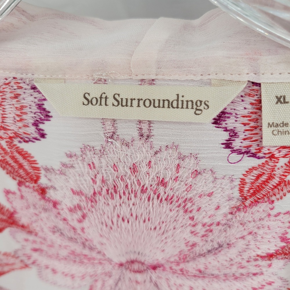 Soft Surroundings Pink Floral Embroidered Sheer Duster Cardigan Kimono XL Resort - Picture 7 of 8